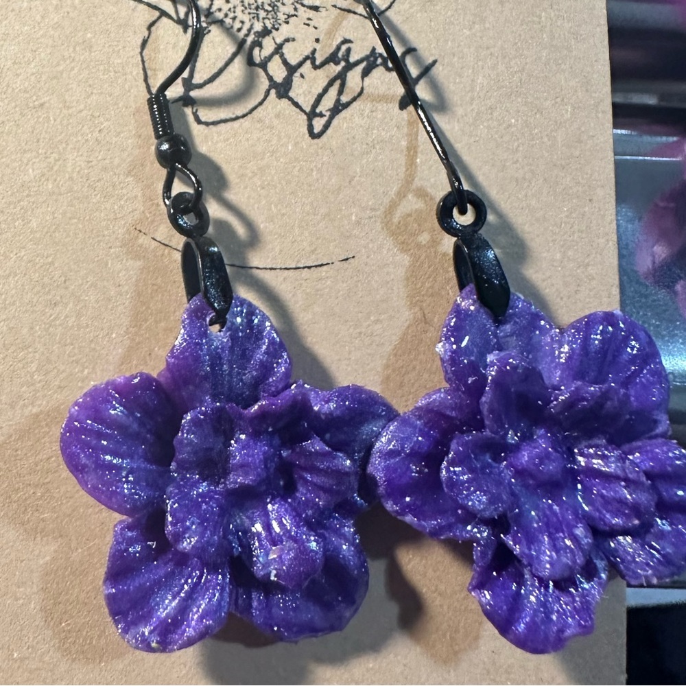 Purple hanging flower earrings